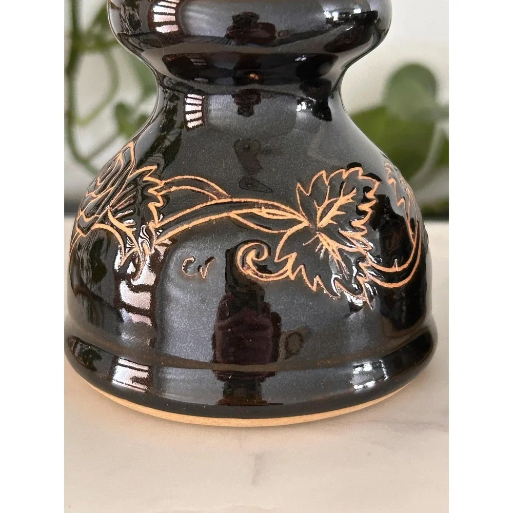 Pair of Etched Ceramic Oil Lamps, Candlesticks,‎ or Bud Vases